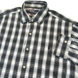 Polo Ralph Lauren Mens Button Down Shirt L Classic Fit Black White Plaid Cotton
